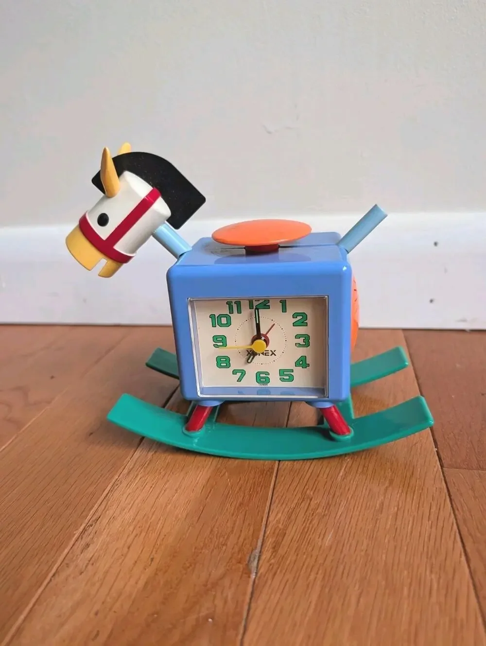 Vintage 90s Colorblock Rocking Horse Clock Nursery Decor